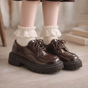 Cider Maroon Patent Platform Loafers Chunky Lug Sole Schoolgirl Goth Size 10